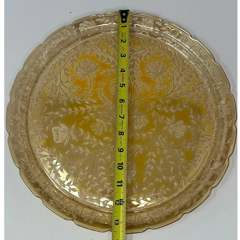 Vintage Federal Glass Marigold Carnival Glass Petal Floral 12 Inch Round Platter